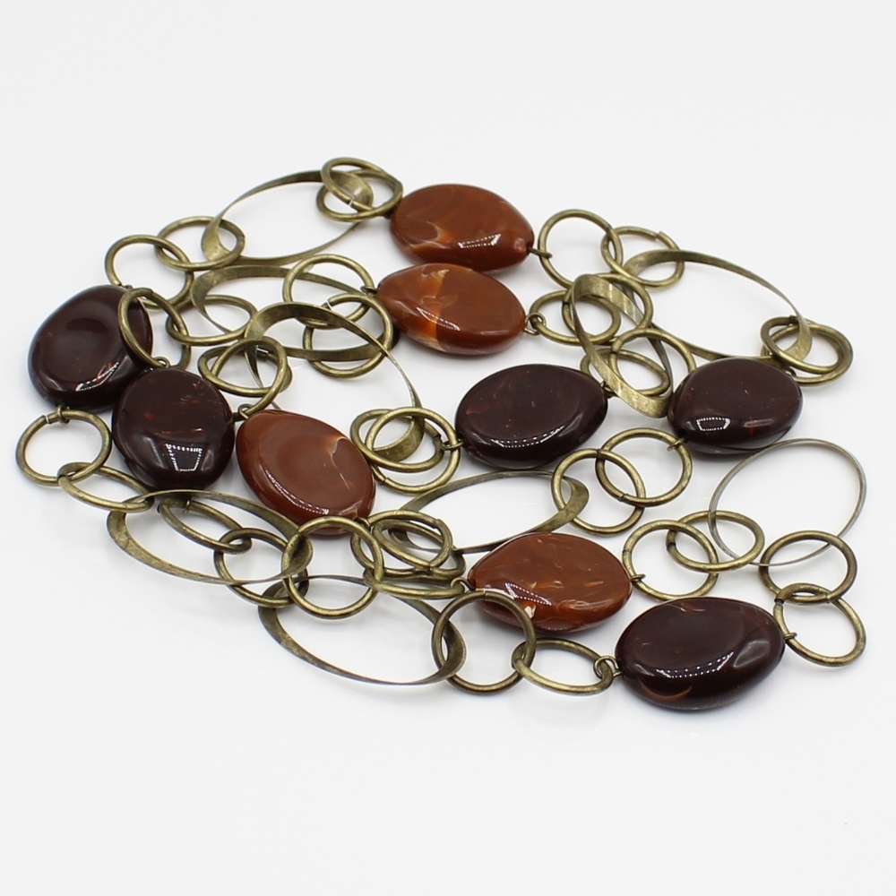 Vintage brown bead & brass necklace